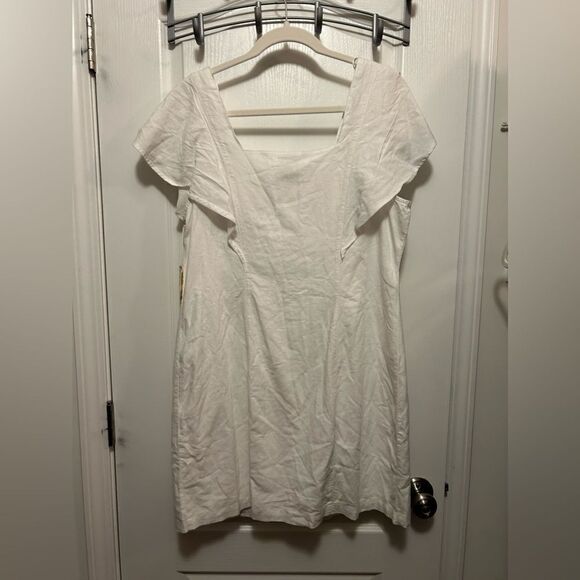 A.n.a Linen white button up dress Women’s Large Lined flutter sleeve New - Picture 2 of 15